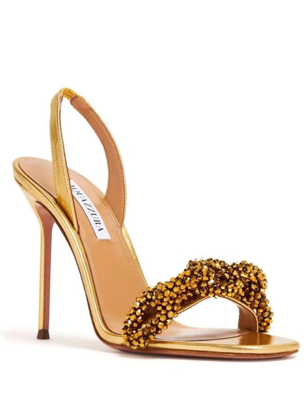 Aquazzura Metallic Gold Crystal-Embellished Slingback Heels - Picture 2 of 10